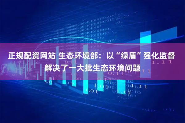 正规配资网站 生态环境部：以“绿盾”强化监督 解决了一大批生态环境问题
